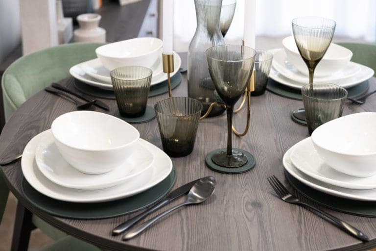 Dinner table and tableware